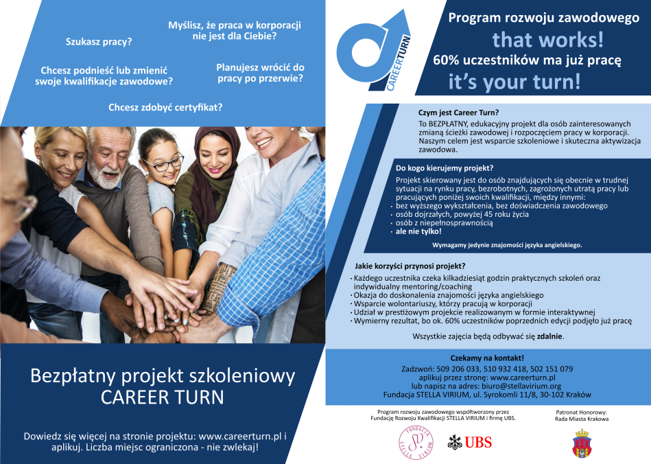 Project Career Turn dedicated for people looking for new vocational competences and career develo...