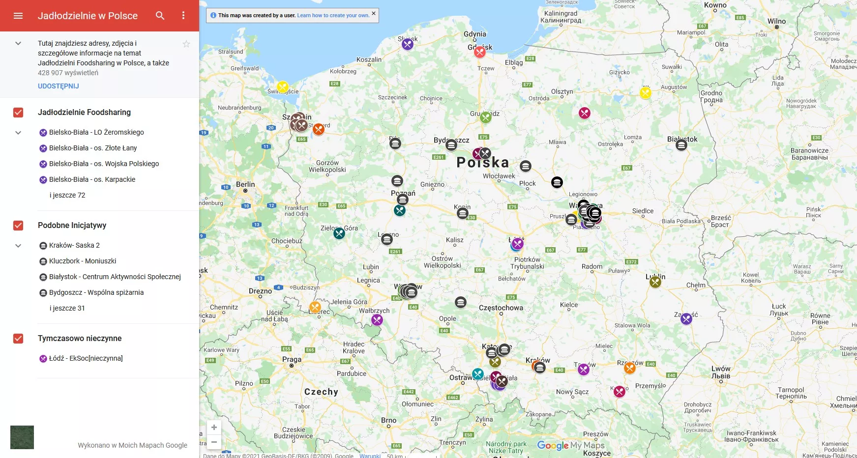 Mapa Jadłodzielni w Polsce Mapa Jadłodzielni w Polsce.