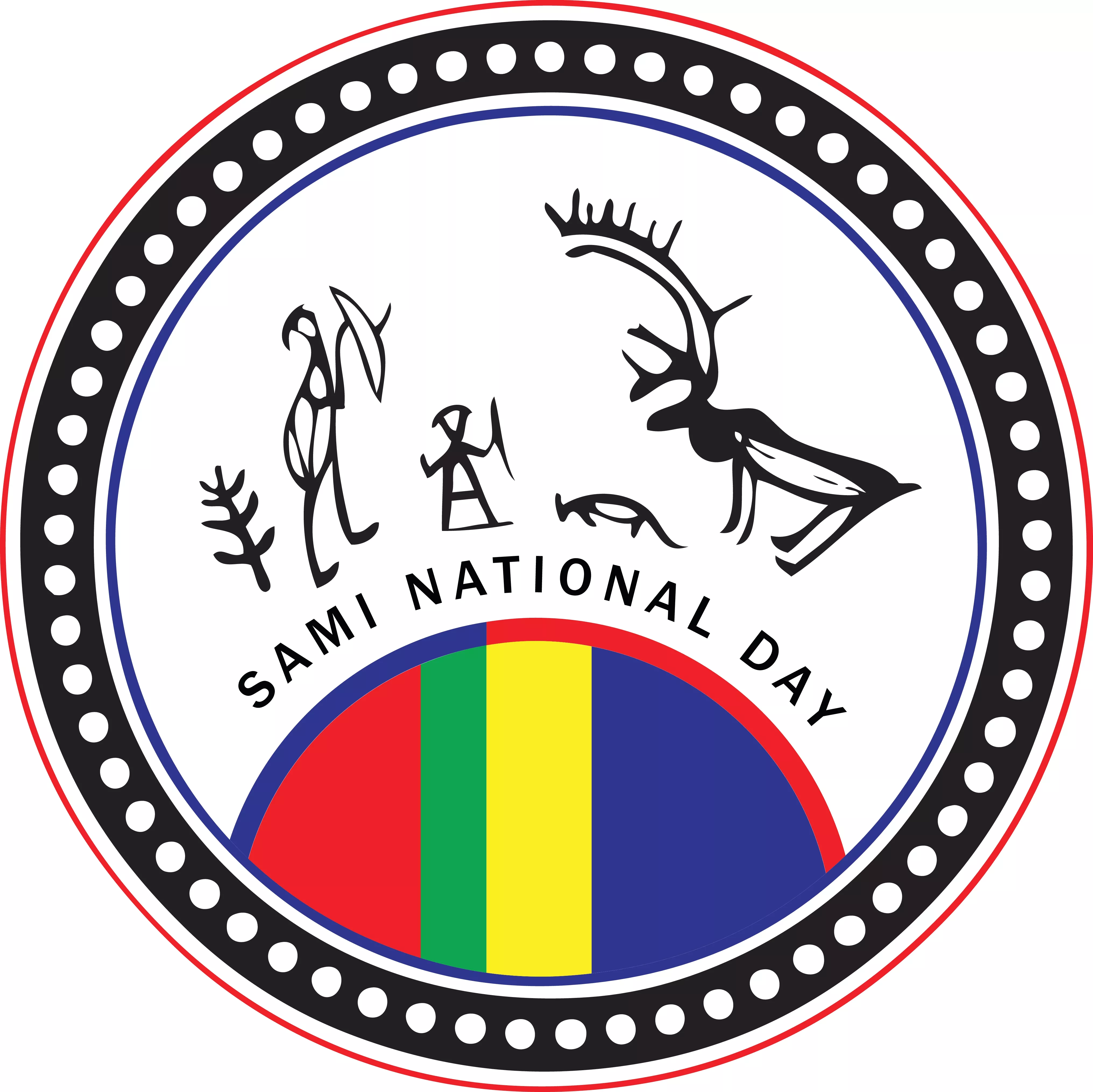 Samiske symboler og farger, med teksten sami national day.