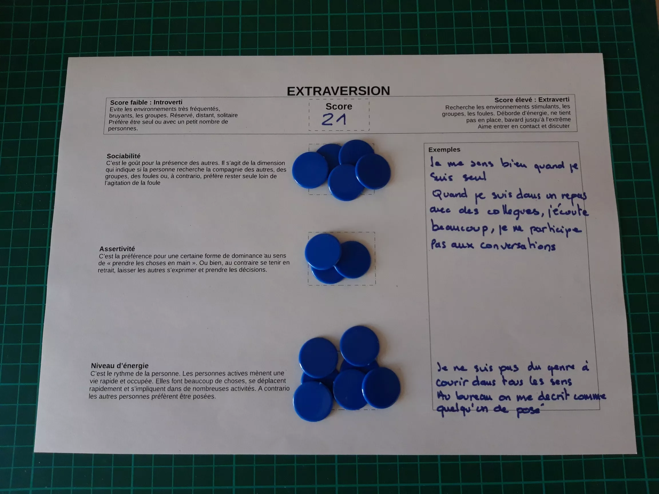 le support pour le facteur extraversion Support Extraversion.