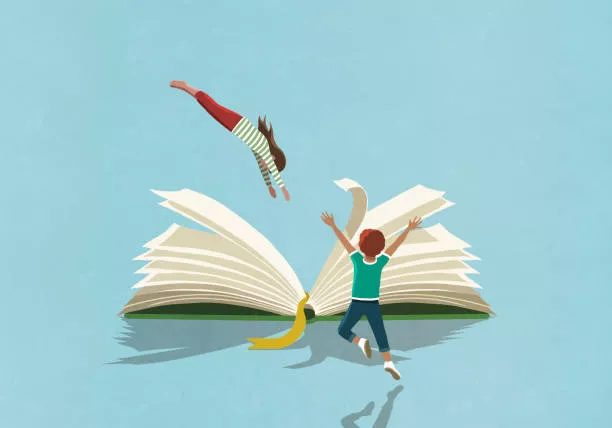 Bambini che si tuffano nel libro.