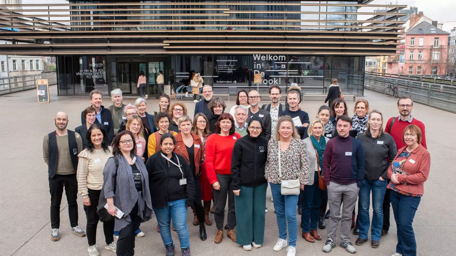 Group picture of the FEPL Digital Camp in De Krook Library, Ghent. Group picture in front of De Krook Library in Ghent.