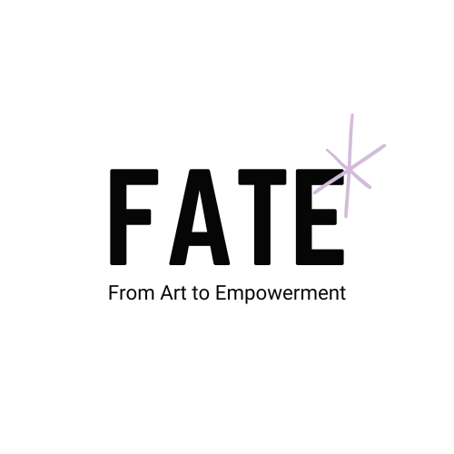 From Art to Empowerment Letters FATE and purple asterisk.