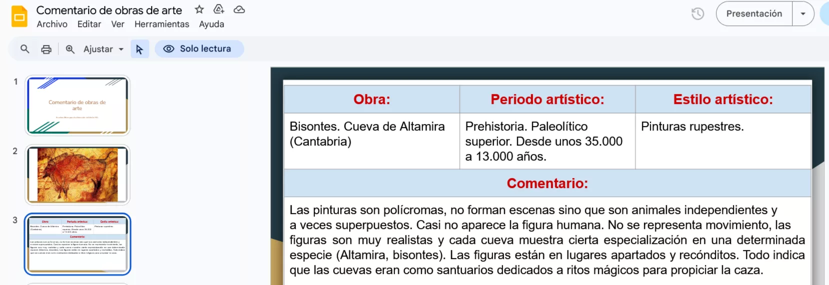 Comentario obras de arte Comentario obras de arte.