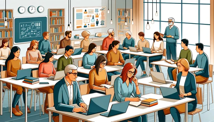 Un grupo de personas de diferentes edades se forman en un aula.