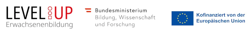 Logos von Level Up, dem BMBWF und der EU.