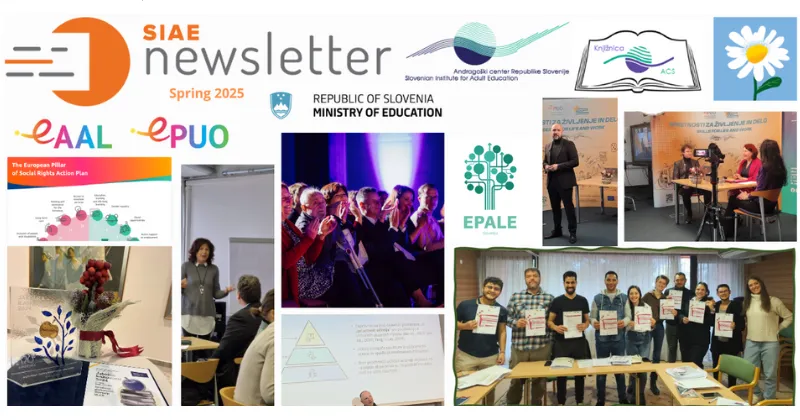 Pomladni SIAE Newsletter 2025 Kolaž slik, ki prikazujejo vsebino pomladne številke SIAE Newsletter 2025.