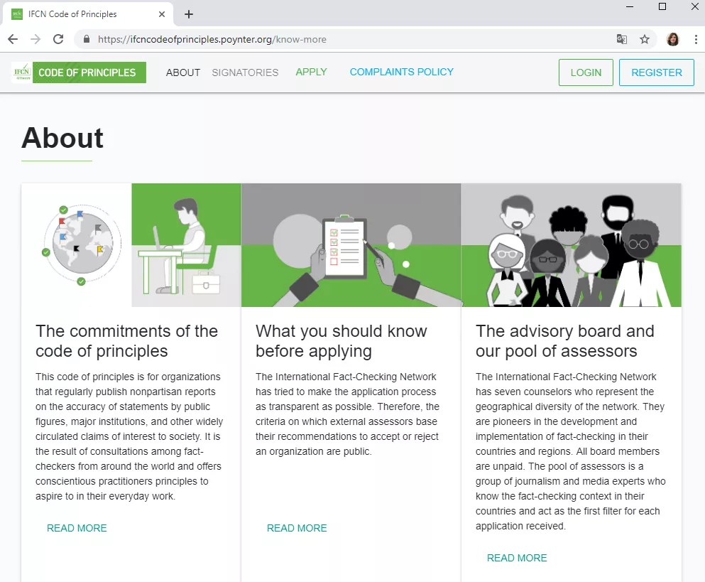 Figure 3. A screenshot from https://ifcncodeofprinciples.poynter.org/ Figure 3. A screenshot from https://ifcncodeofprinciples.poynter.org/.