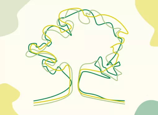 An image of a tree drawn in green and yellow.