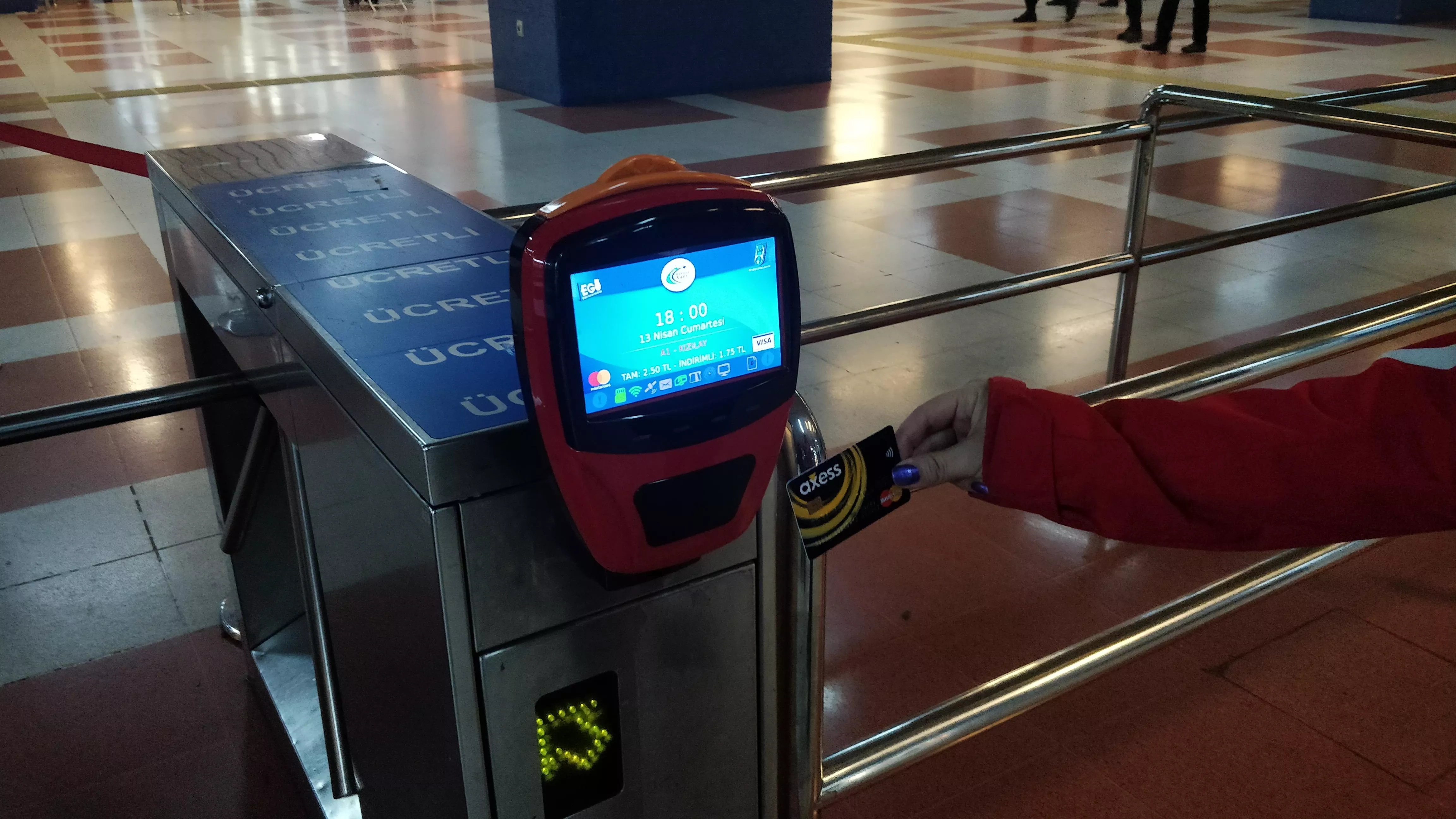 Payment through a contactless debit card Payment through a contactless debit card.