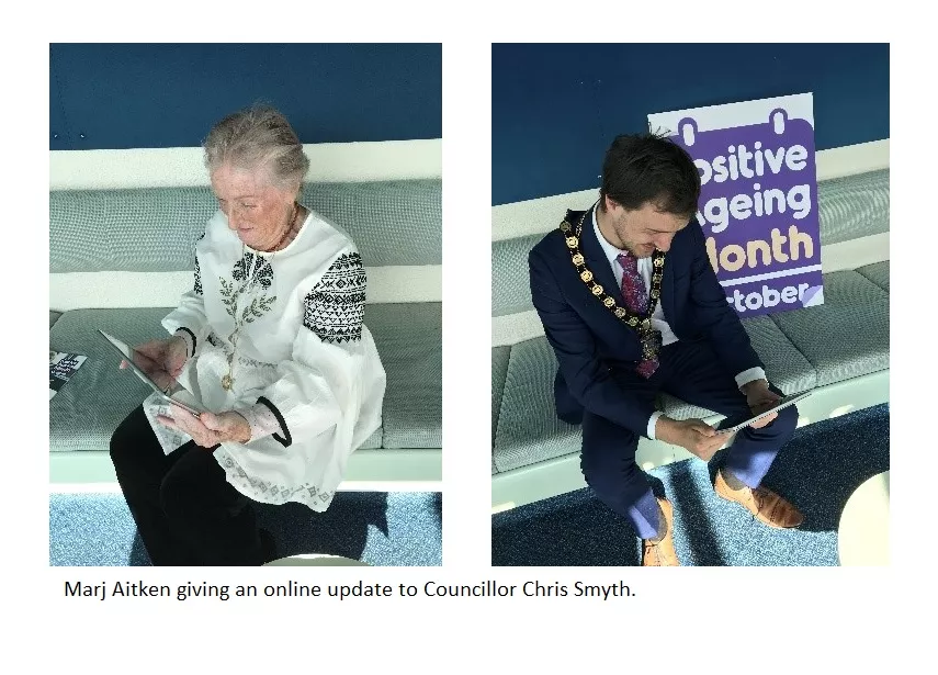 Marj Aitken giving an online update to Councillor Chris Smyth.