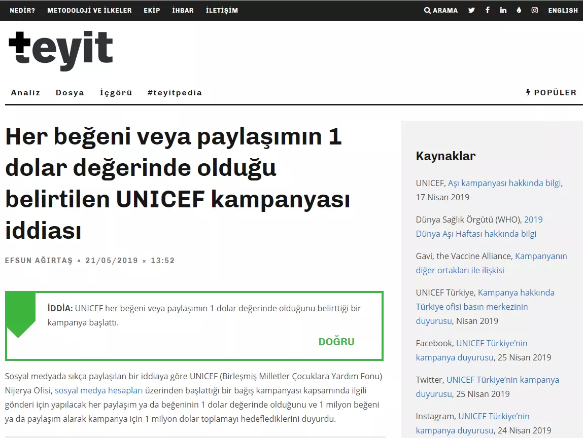 Figure 2. A screenshot from teyit.org which is a fast checking site in Turkey Figure 2. A screenshot from teyit.org which is a fast checking site in Turkey.