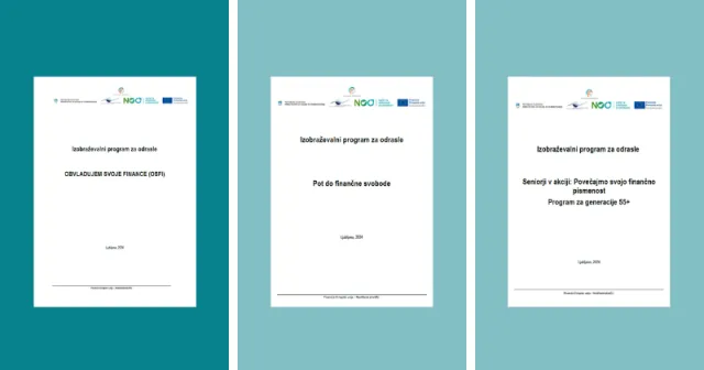 Naslovnice treh javnoveljavni programov za odrasle - Obvladujem svoje finance.