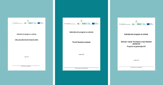 Naslovnica treh novih javnoveljavnih programov za odrasle - Pot do finančne svobode.