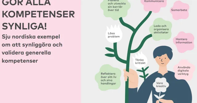Text: Gör alla kompetenser synliga, Illustrationa v person med träd där generella kompetener står...
